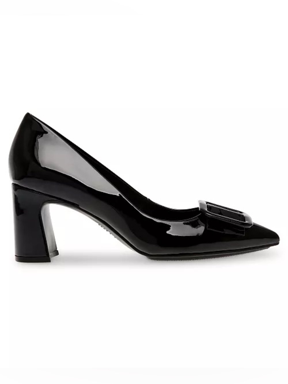Anne Klein Black Patent Block Heel Pumps with Decorative Buckle - Picture 2 of 10